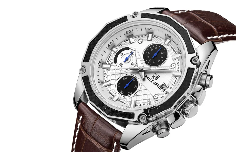 megir quartz male watches genuine leather watches racing men students game run chronograph watch male glow hands for man 2015g Silver chronograph watch brown strap
