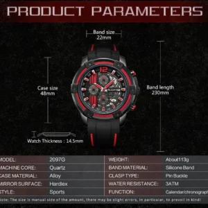 Black red sports watch details