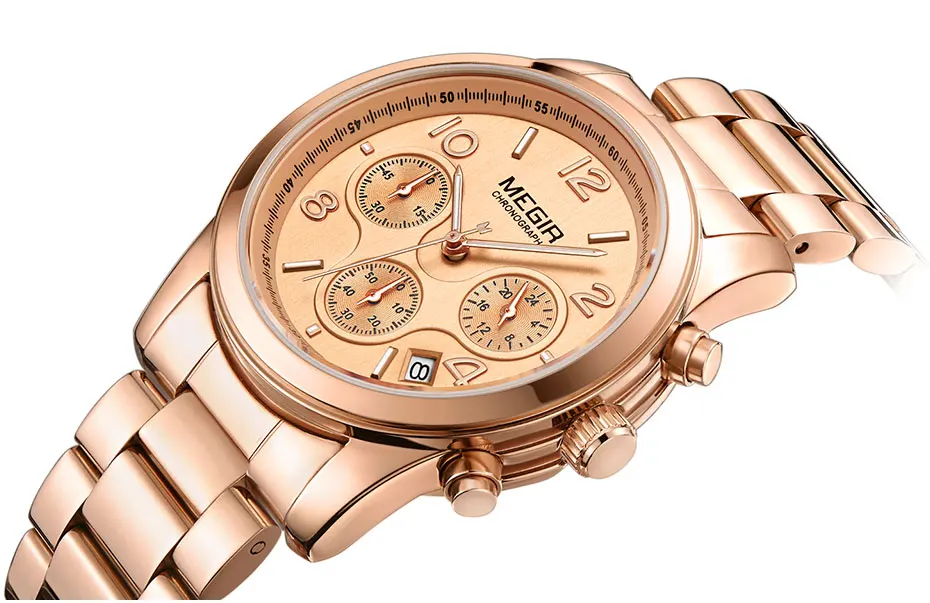 megir ladies watch chronograph quartz watches women top brand luxury rose gold wristwatch relogio feminino часы женские 2057 Rose gold chronograph watch