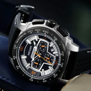 Sporty chronograph watch with orange accents