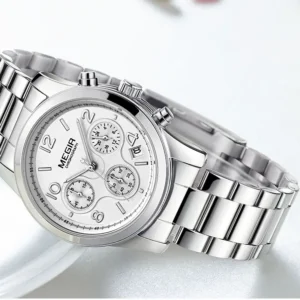 Silver chronograph watch detail