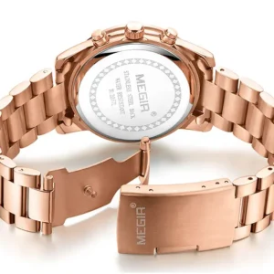 Rose gold watch band.