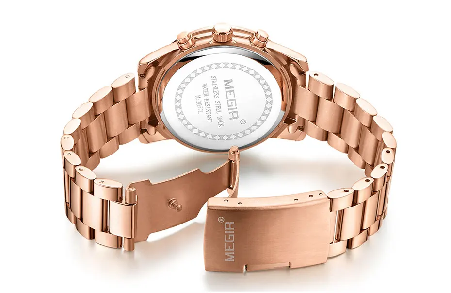 megir ladies watch chronograph quartz watches women top brand luxury rose gold wristwatch relogio feminino часы женские 2057 Rose gold watch band.