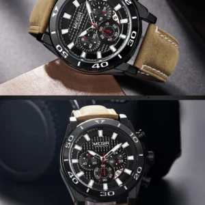 Chronograph watch with brown strap