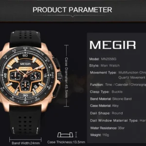 Mens chronograph watch with silicone band