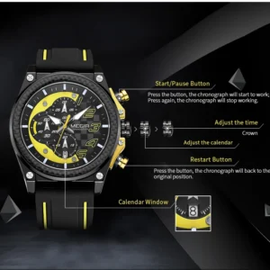 Chronograph watch with yellow accents