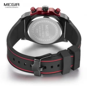 Red and black chronograph watch