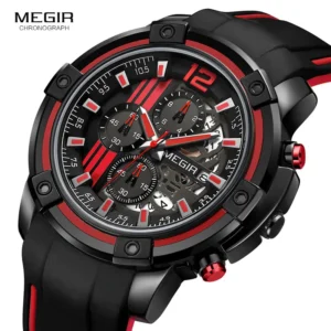 Black red chronograph watch face
