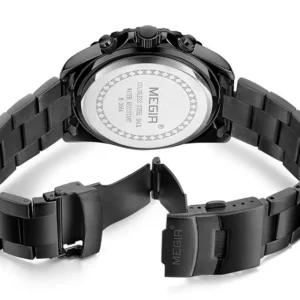 Black metal watch bracelet detail