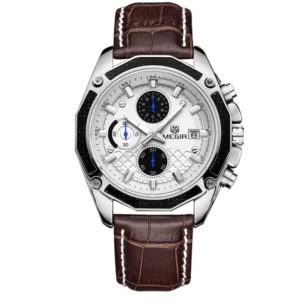 Men's chronograph watch with leather strap