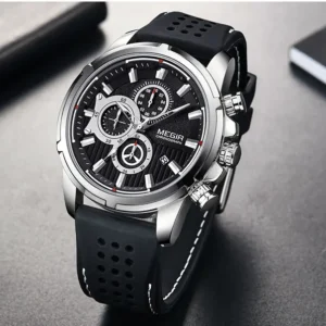 Men's chronograph watch with black strap