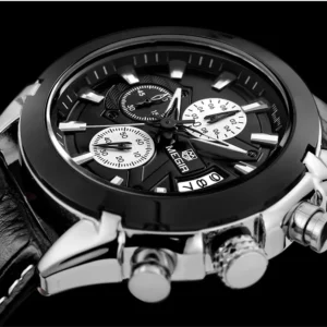 Black leather chronograph watch