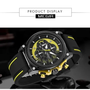 Black and yellow analog watch