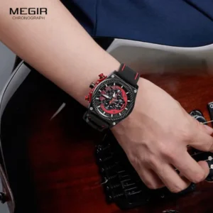 Men's black and red watch