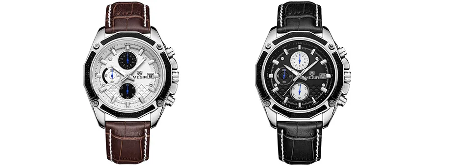 megir quartz male watches genuine leather watches racing men students game run chronograph watch male glow hands for man 2015g Men's chronographs with leather straps