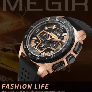 Fashion chronograph watch with gold accents.