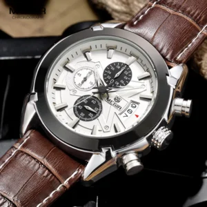 Men's chronograph watch with brown strap