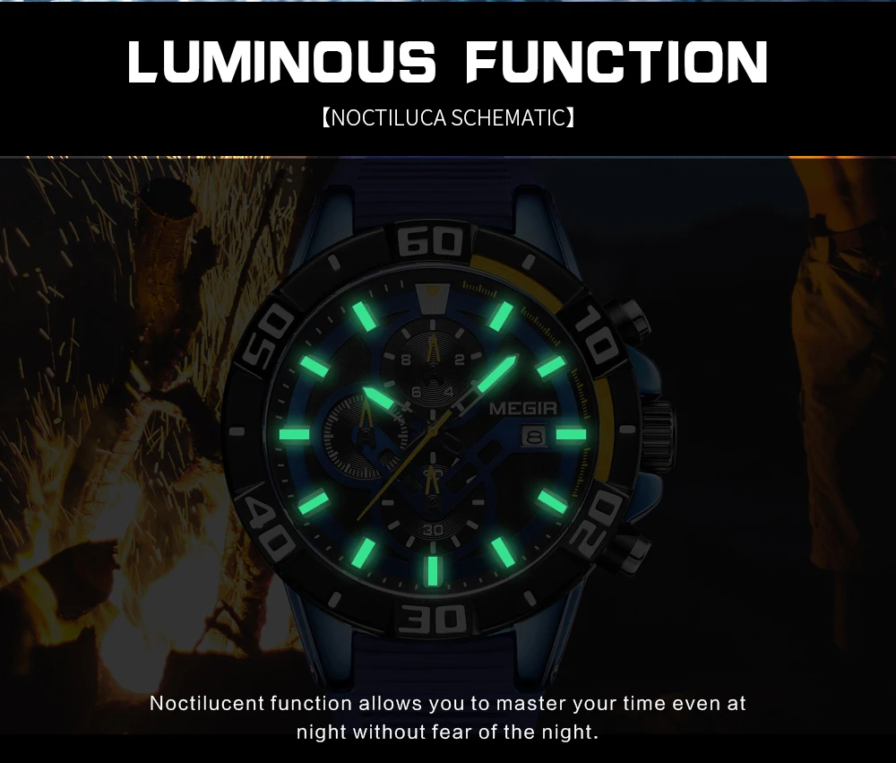 megir fashion quartz watch men luxury military sport wristwatch chronograph waterproof relogio masculino top brand clock 2121 Luminous watch face at night