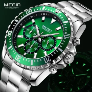 Green chronograph watch face