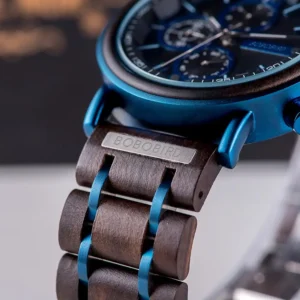 Blue wooden watch detail