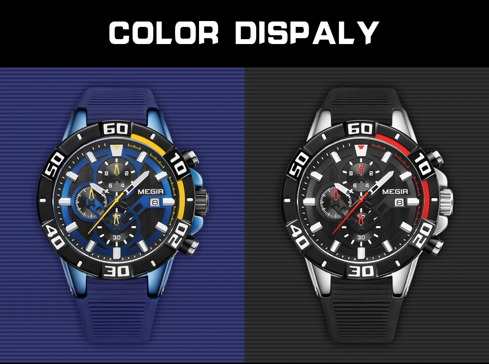 megir fashion quartz watch men luxury military sport wristwatch chronograph waterproof relogio masculino top brand clock 2121 Two sport watches displayed.