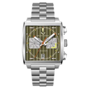 Square chronograph watch with date