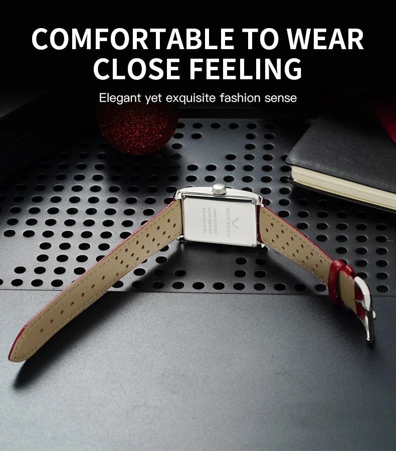 2025 new fashion specht & söhne square watch 28mm men's watches ultrathin vh31 movt casual watch 50m waterproof reloj hombre Red leather watch band