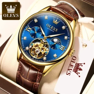 Gold blue automatic mens watch