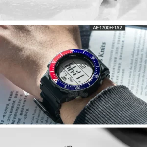 Digital watch with black strap