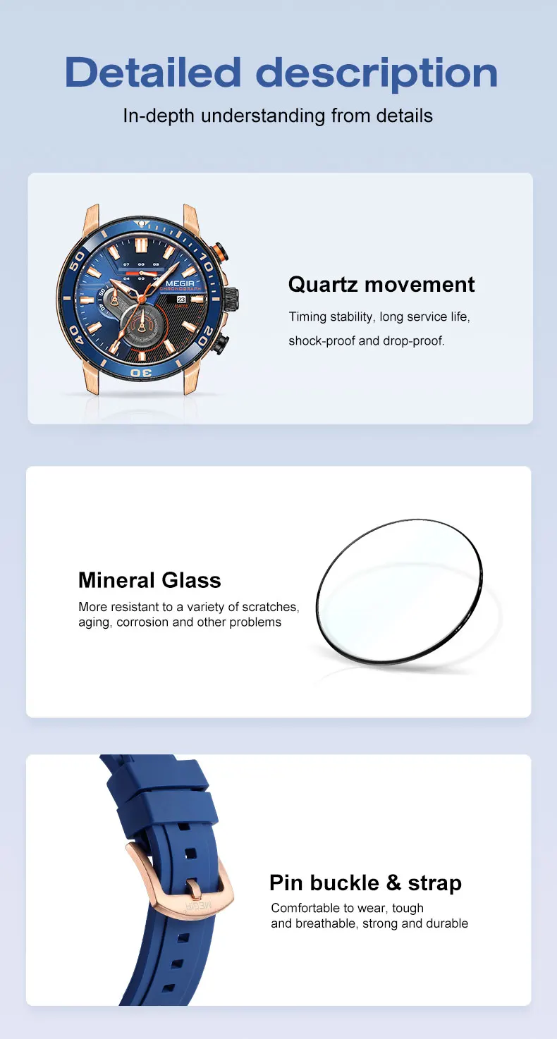 megir orange sport watch for men fashion waterproof silicone strap chronograph quartz wristwatch with auto date luminous hands Blue watch with quartz movement