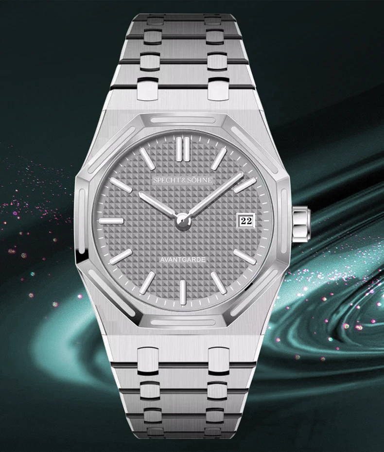 dropshipping 2025 best selling specht & söhne salmon men's quartz sports watch 50m waterproof ultrathin wristwatch for men Silver metal watch with date