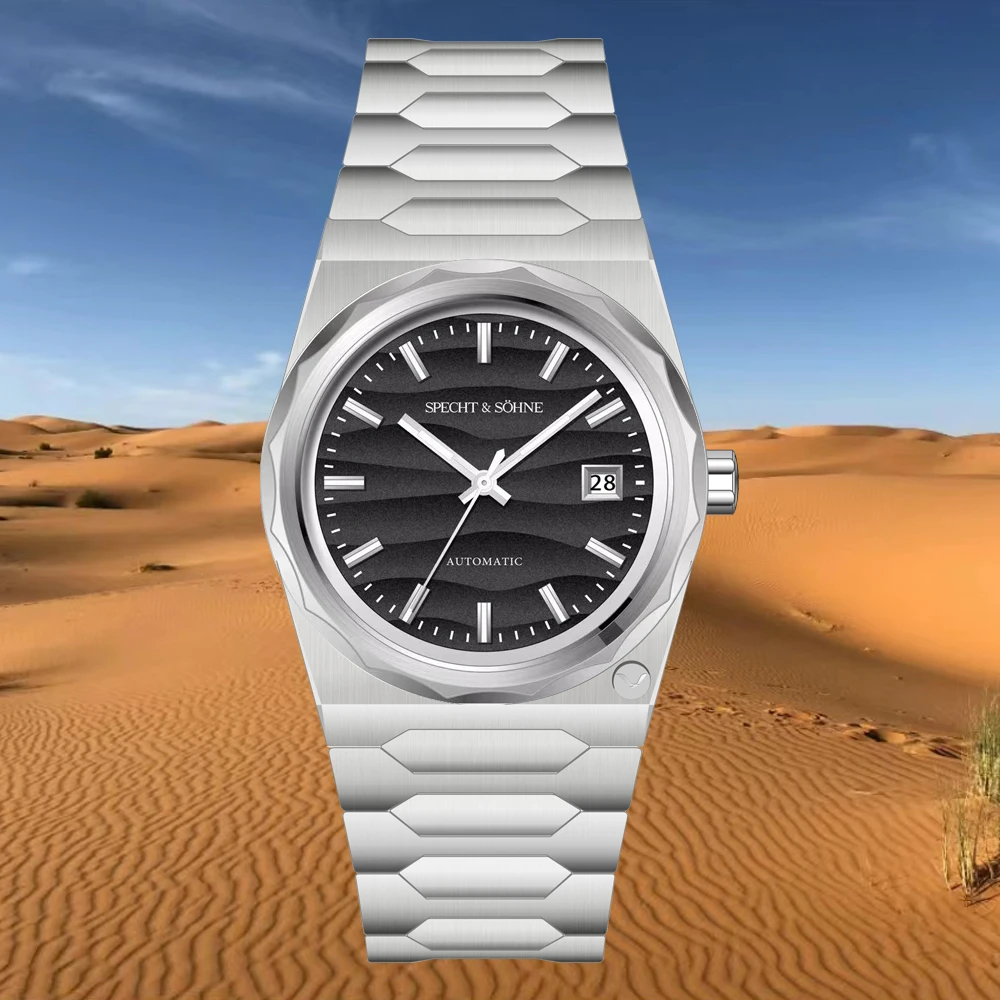 2025 new specht&sohne 222 gold watch luxury men's watches automatic mechanical wriswatch miyota 8215 movt sports wristwatch 37mm Watch in desert dunes.