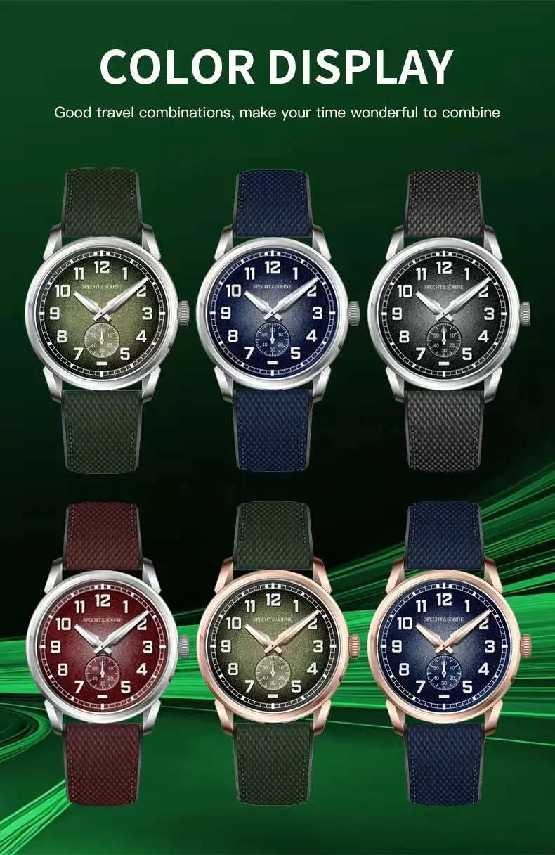 specht & söhne new automatic mechanical watch for men green color rubber strap sapphire crystal c3 luminous 38mm sports watches Multiple watch color display