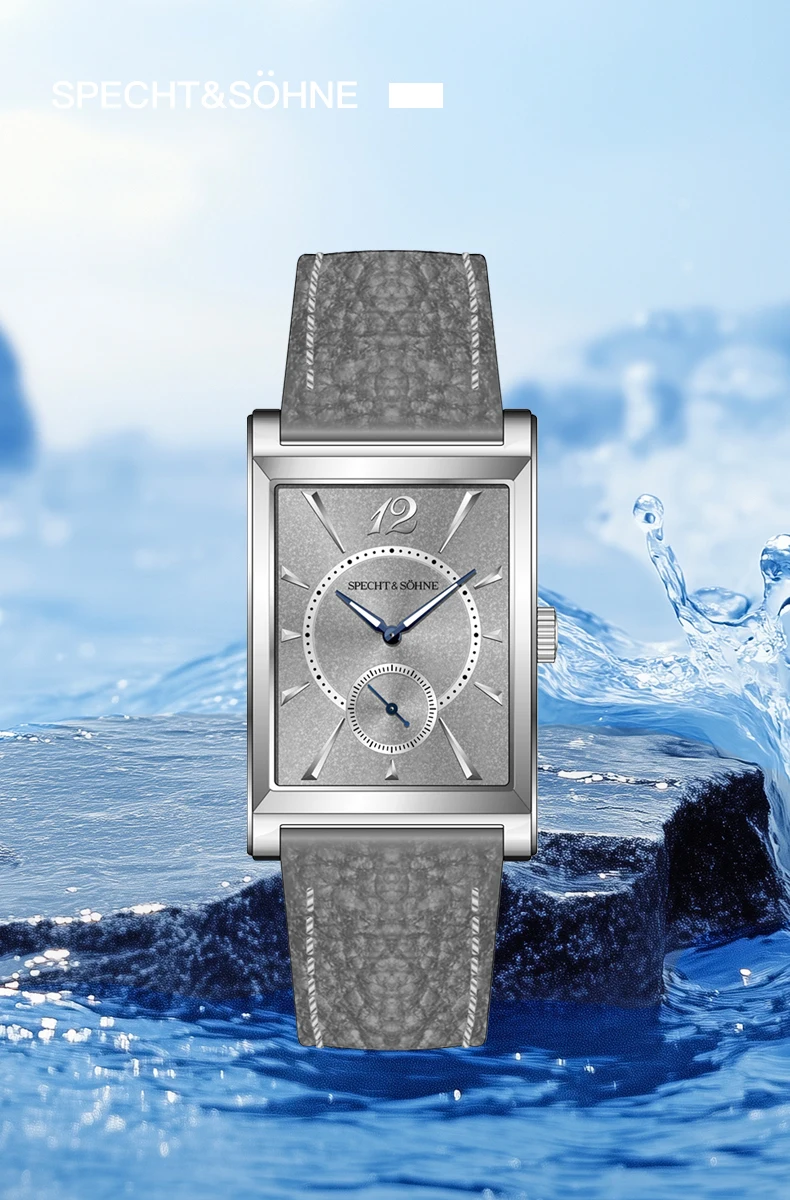 2025 new fashion specht & söhne square watch men's watches ultrathin japan movt casual men watch black color reloj hombre 26mm Rectangular watch with grey strap