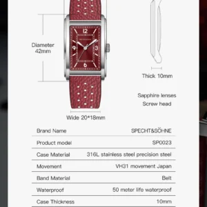 Watch specifications and dimensions graphic
