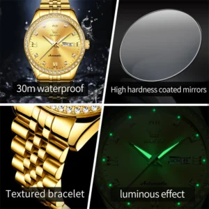 Gold automatic watch details