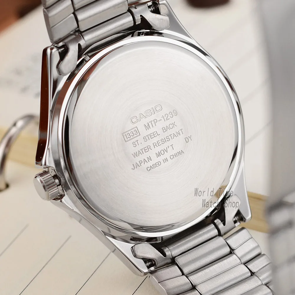 casio watch men simple week calendar waterproof quartz men watch business casual style Silver watch back details