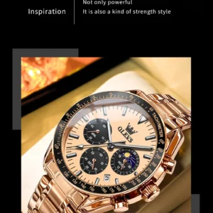 Gold chronograph watch with moonphase