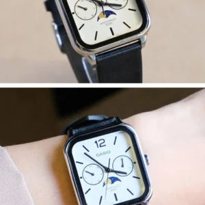Square watch with black strap