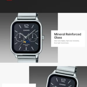 Square face watch with moonphase