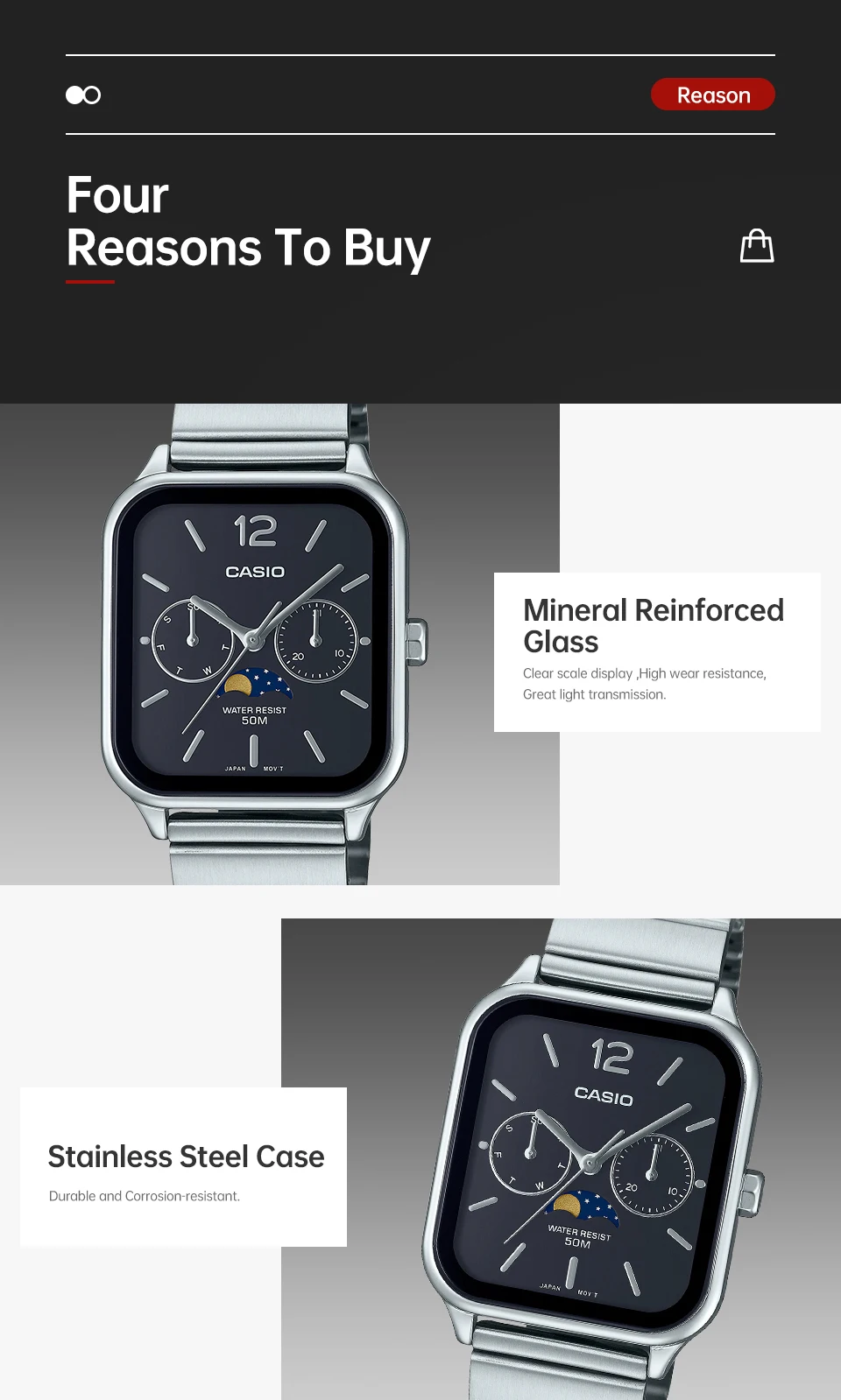 casio wrist watch for men fashion top luxury set quartz waterproof limited edition model new style moonphase square watchs Square face watch with moonphase