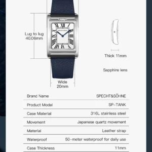 Watch specifications and diagram.