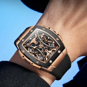Stylish rose gold skeleton watch