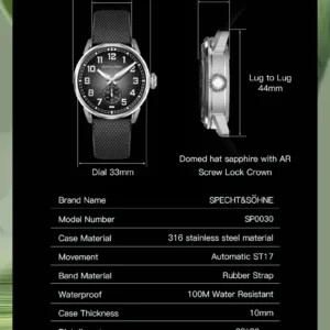 Watch specifications with measurements