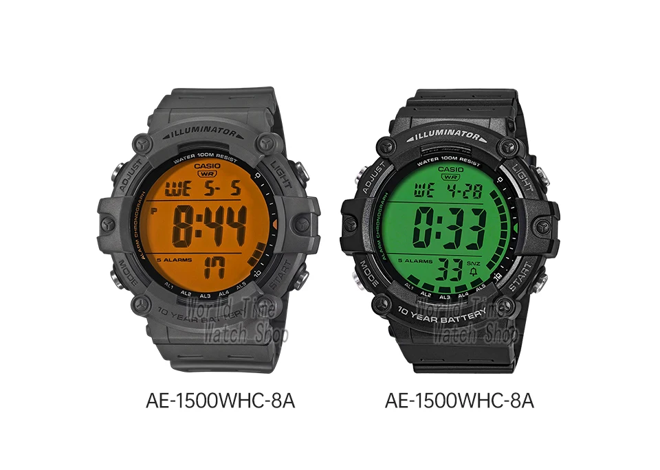 casio watch for men vintage square relogio masculino 2026 new model ae 1500whc series Two digital watches displayed.