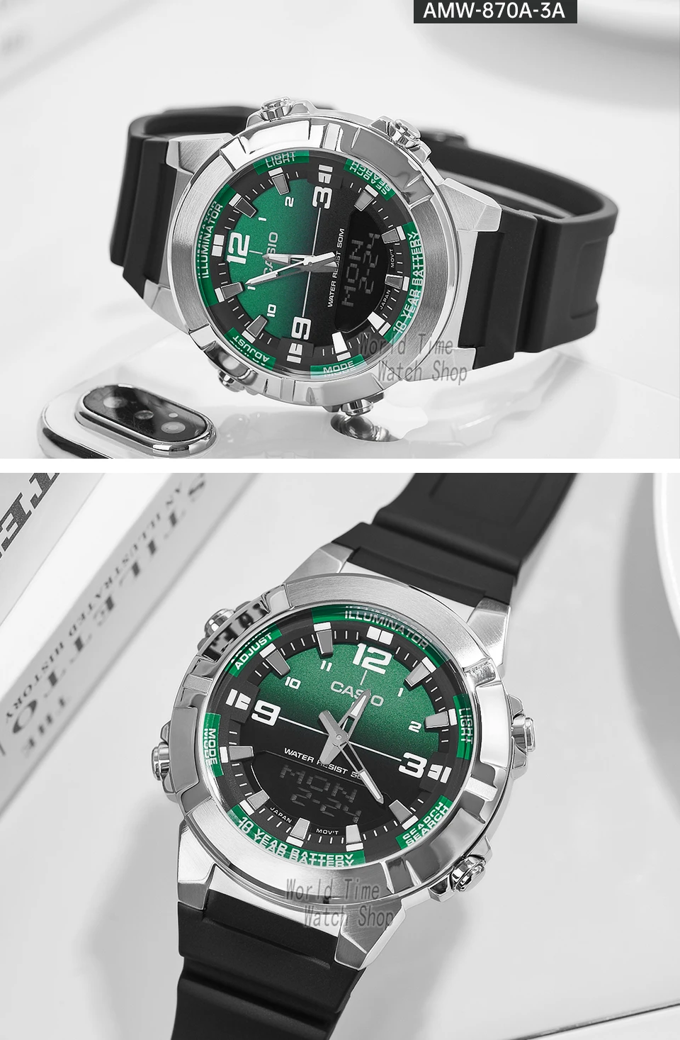 casio watch for men top luxury set quartz 50m waterproof military dual display watch relogio masculino amw 870 Green dial sports watch