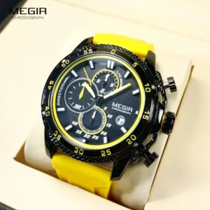 Yellow and black chronograph watch