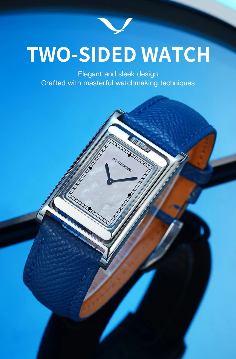 new luxury specht & söhne men's watch shell dial double face quartz watch 316l stainless steel wristwatch for men 50m waterproof Two-sided watch with blue strap