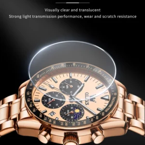 Rose gold watch with clear face