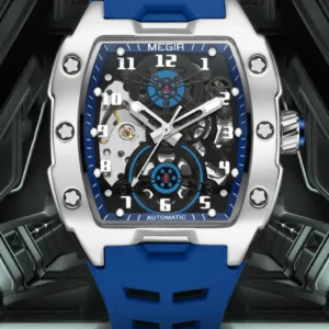 Skeleton automatic blue watch
